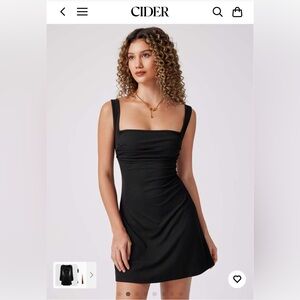 CIDER Black Ruched Square Neck Mini Dress NWT